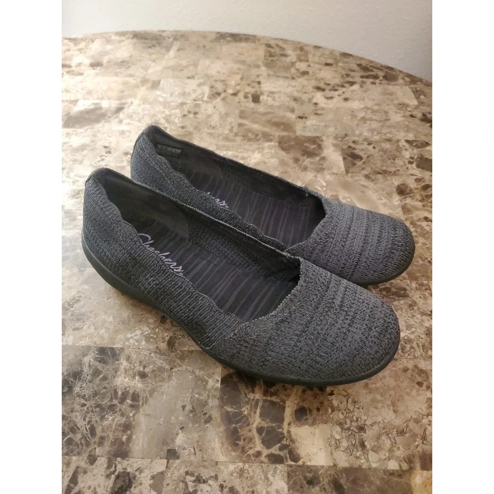 Skechers Air-Cooled Wedge sz 8 SlipOn loafer sneaker gray scalloped work comfort